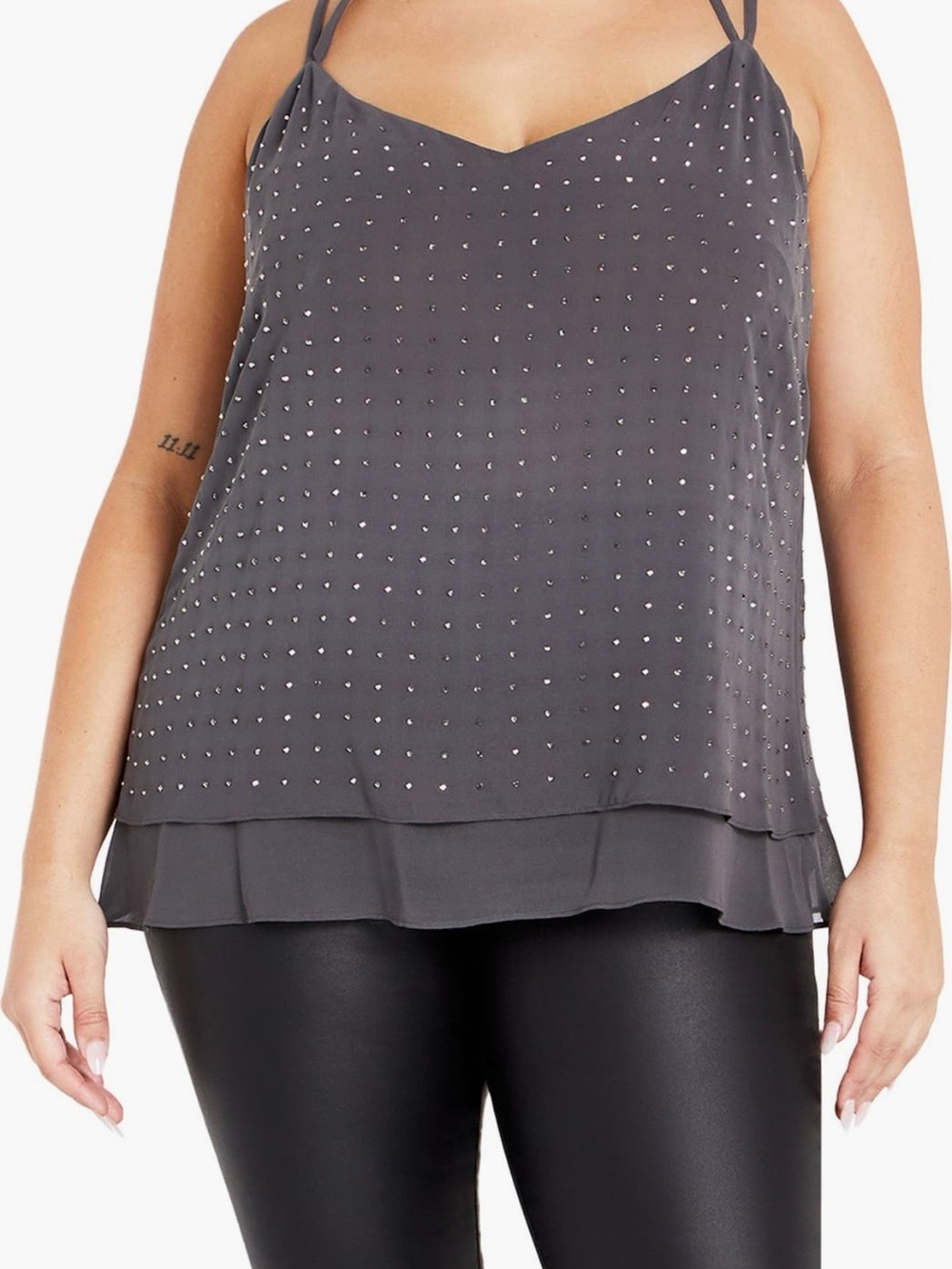 City Chic Charcoal Studded Layered Cami